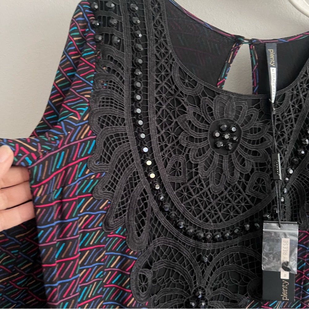 Tracy Reese Black Dress with Multicolor Accents size small NWT - Picture 10 of 12